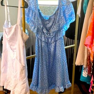 Blue Ruffled Dress with White Polka Dots